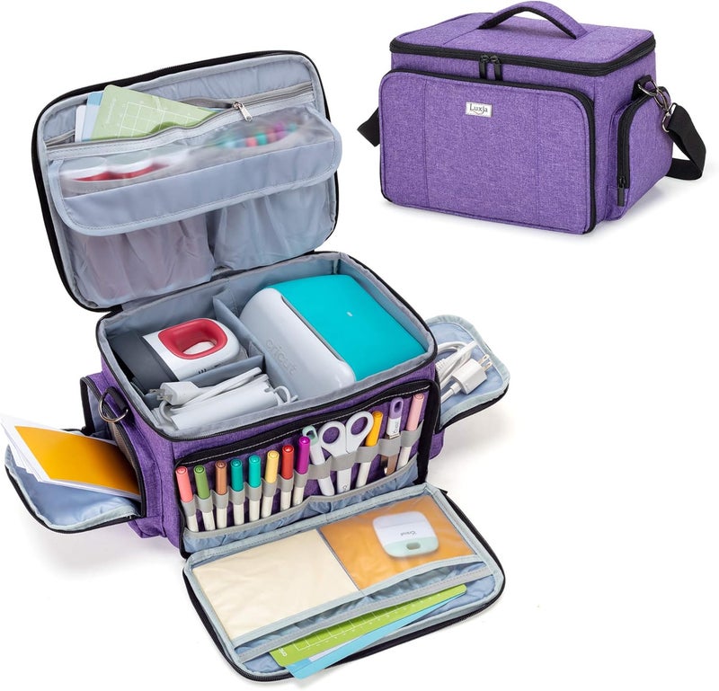 LUXJA Carrying Case Compatible with Cricut Joy and Easy Press Mini, Carrying Bag with Supplies Storage Sections, Purple - Image 1